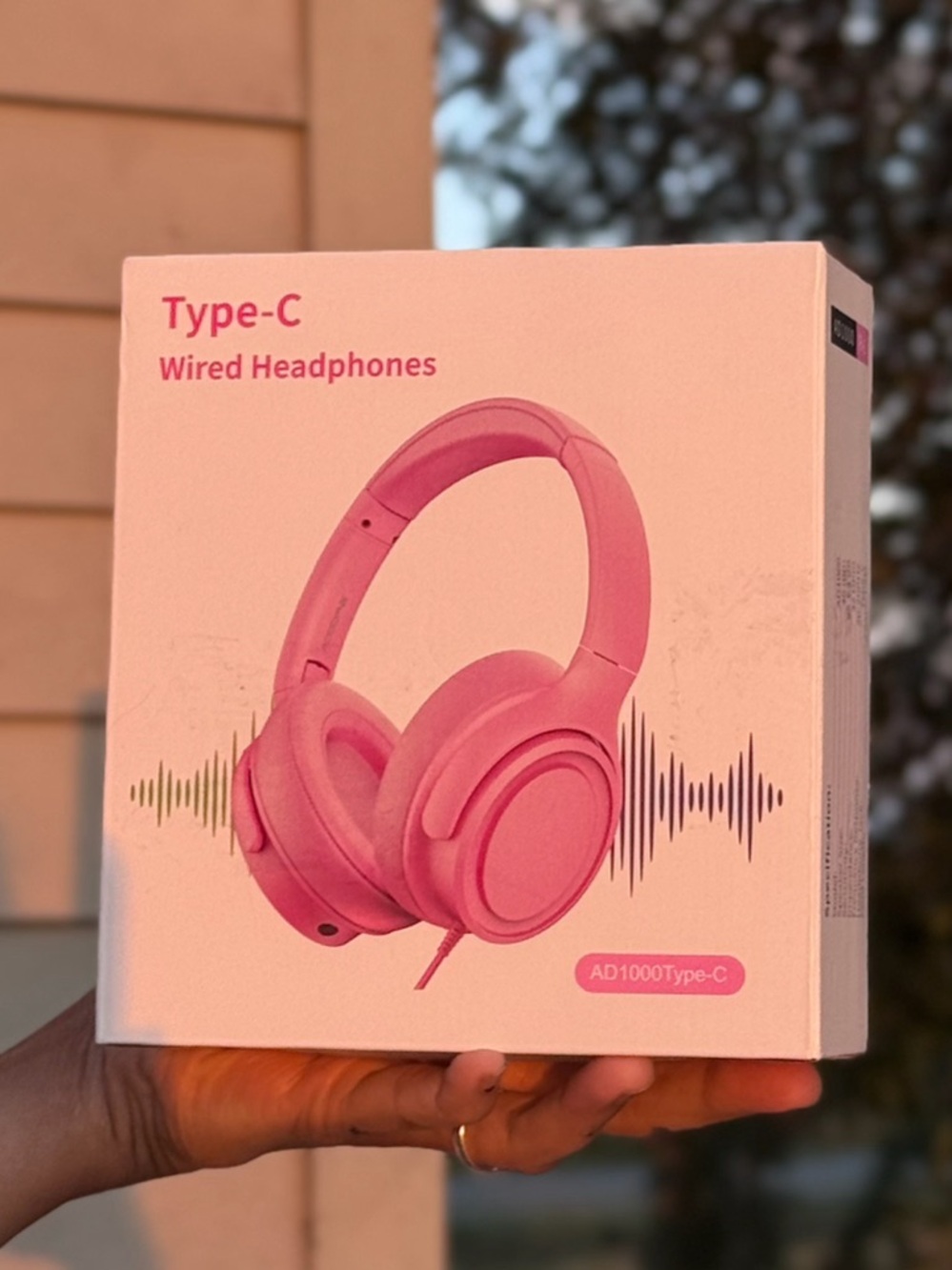 Pink Type-C Wired Over-Ear Headphones — Comfortable Cushioned Design
